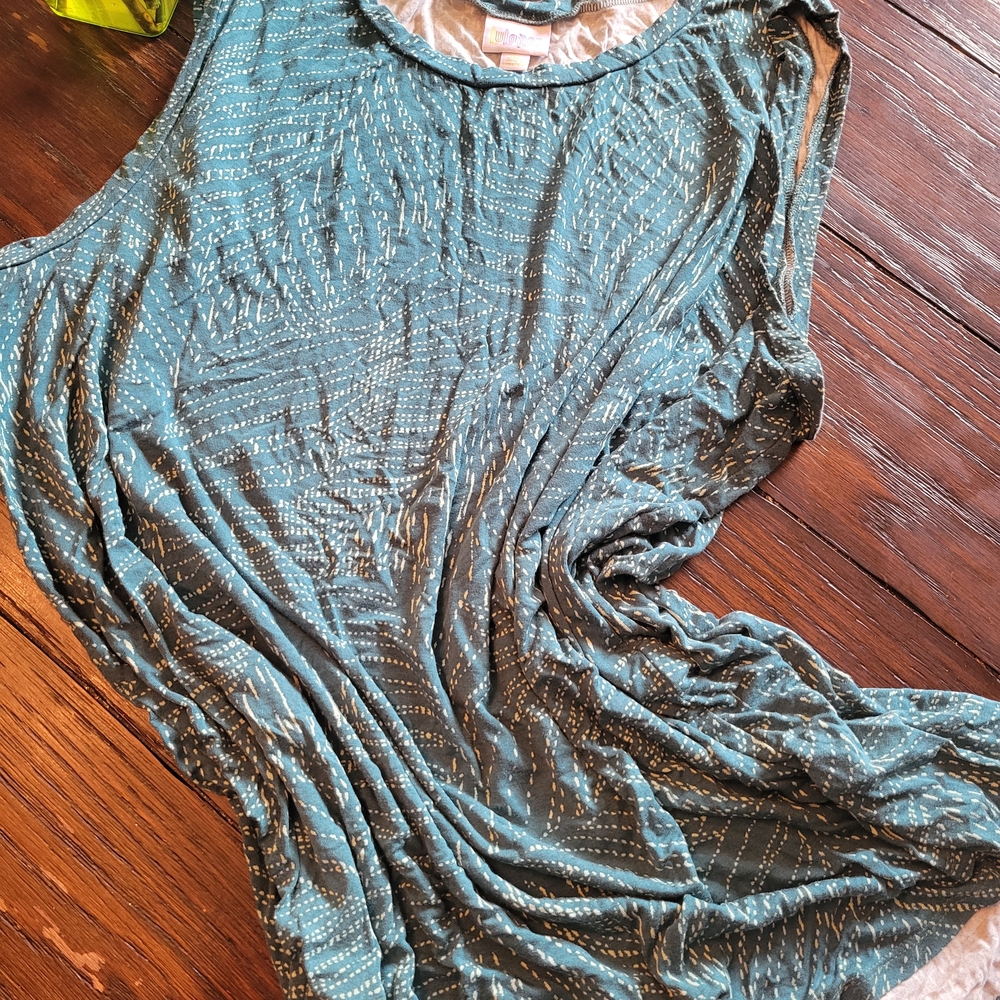 LuLaRoe Teal and Gold Patterned Tank Top